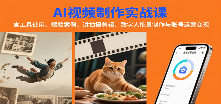AI视频制作实战：含工具使用、爆款案例，讲拍摄剪辑、数字人批量制作与账号运营变现-大鱼聊项目
