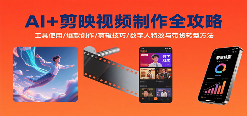 AI+剪映视频制作全攻略：工具使用/爆款创作/剪辑技巧/数字人特效与带货转型方法-大鱼聊项目