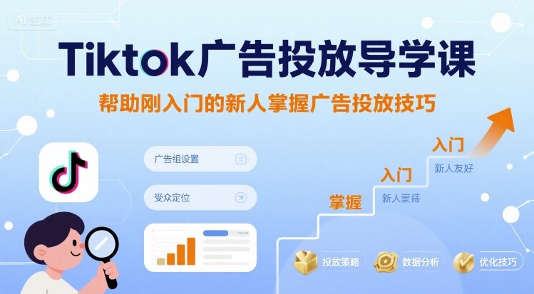Tiktok广告投放导学课，帮助刚入门的新人掌握广告投放技巧-大鱼聊项目