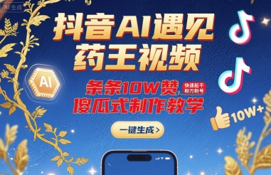 抖音AI遇见药王视频，条条10W赞，快速起千粉万粉号，傻瓜式制作教学-大鱼聊项目