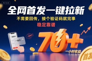全网首发一键拉新项目，不需要回传，接个验证码就完事，稳定靠谱，一小时收益70+【揭秘】-大鱼聊项目